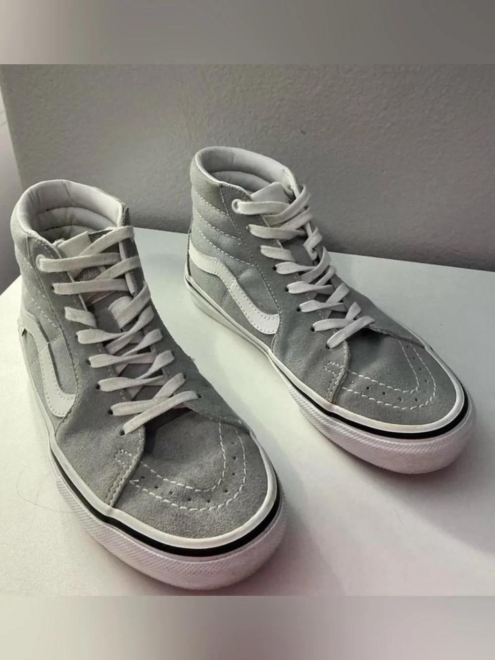 Vans Gray and White Sk8-Hi Suede High-Top Sneakers